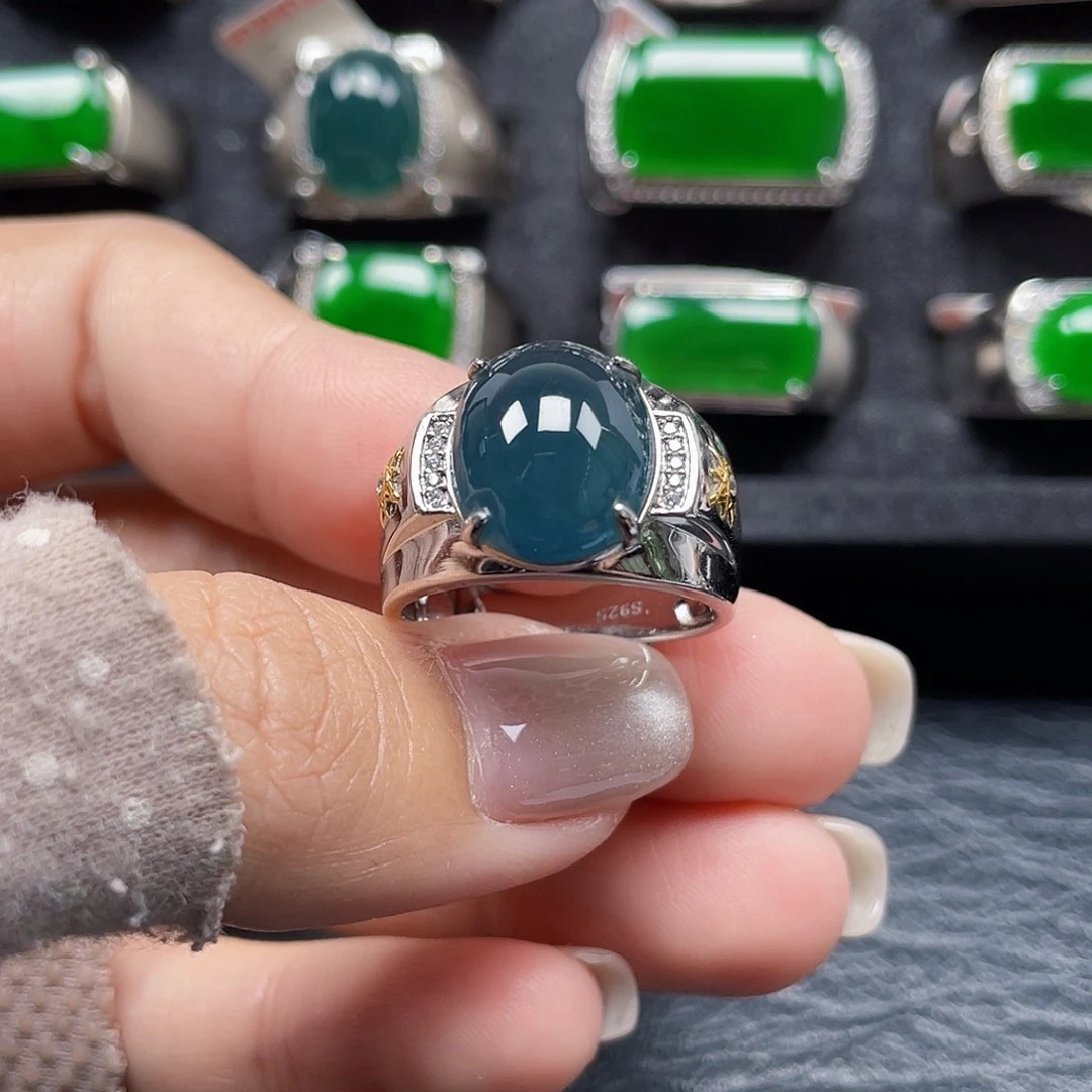 翡翠银S925镶嵌戒指天然A货翡翠没运费险3251
