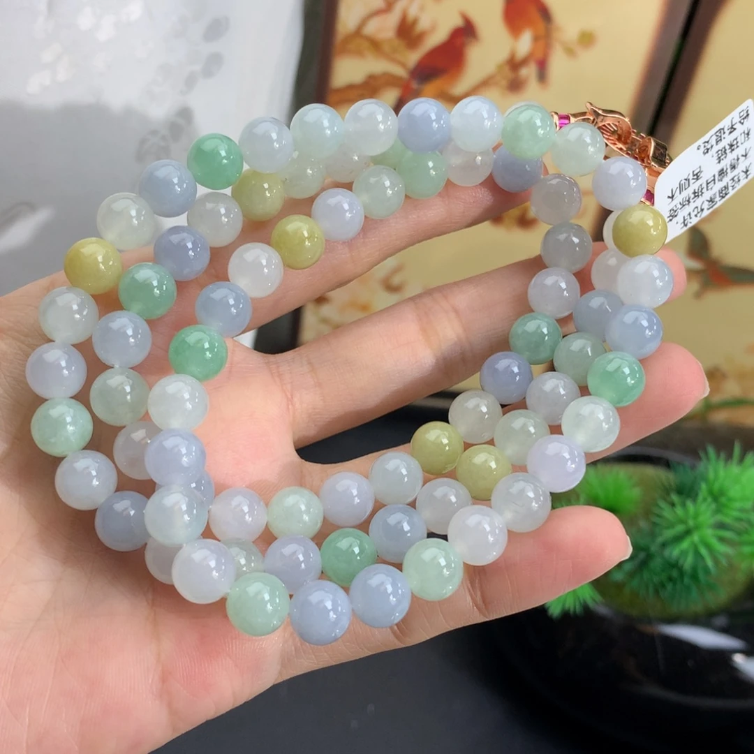 翡翠未镶嵌手串卡8胶润多宝项链