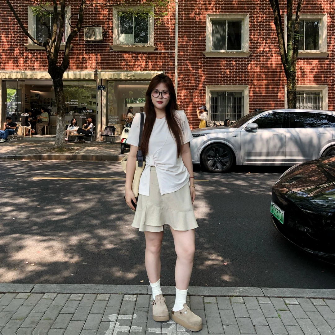 盈盈&南岛风大码女装短袖T恤女夏季胖mm褶皱抽绳宽松上衣ZYY1797