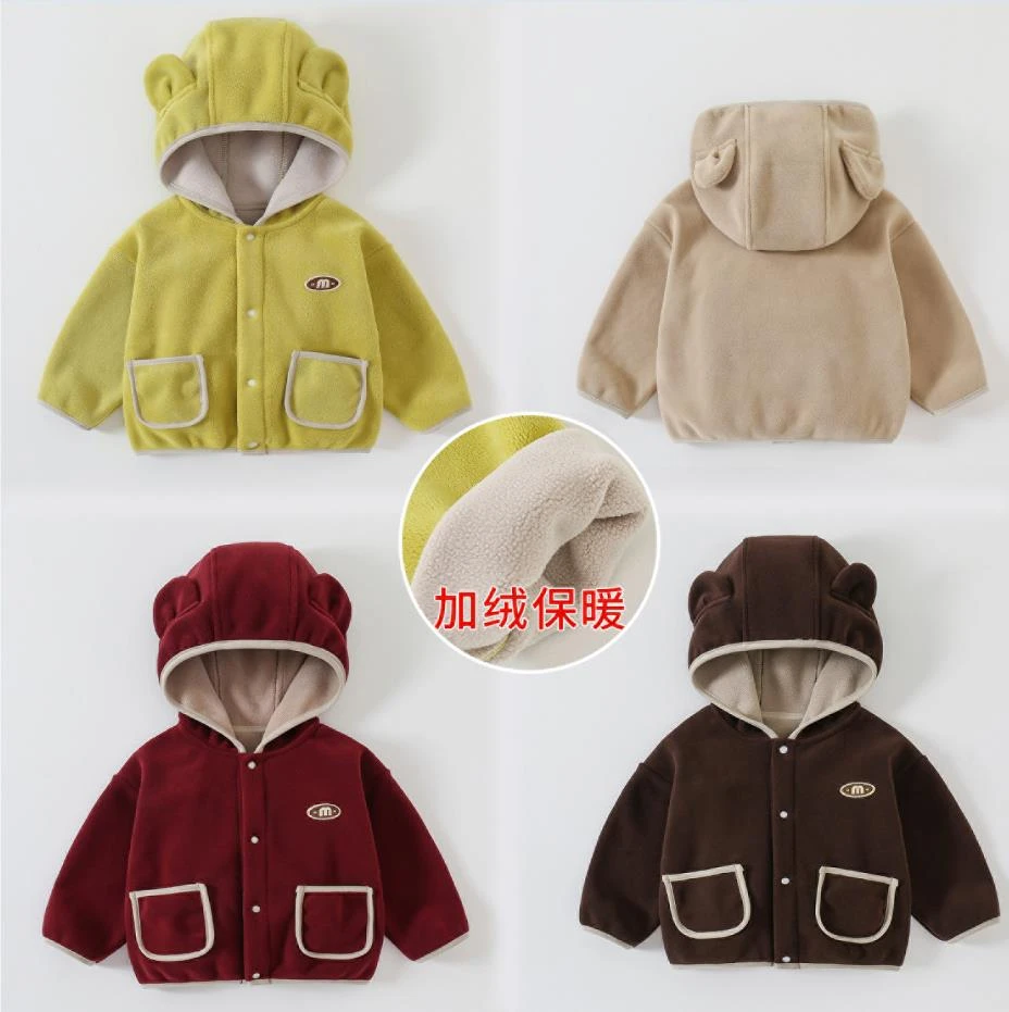 婴儿奥利绒外套冬款儿童保暖上衣男童连帽女童秋冬装加绒双面绒潮