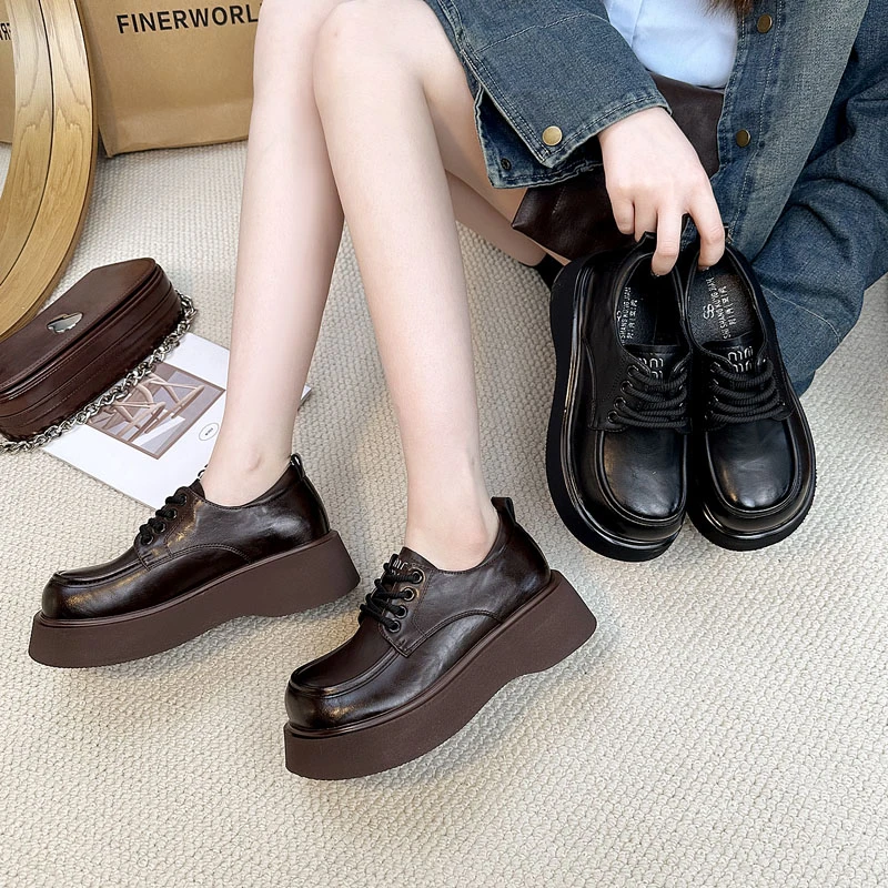 W139春季新品英伦风厚底黑色时尚皮面单鞋软底乐福鞋百搭小皮鞋