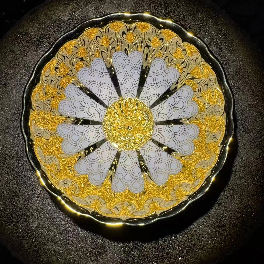 手工茶器 金玉满堂龙夜光 手电筒照吸光后夜光