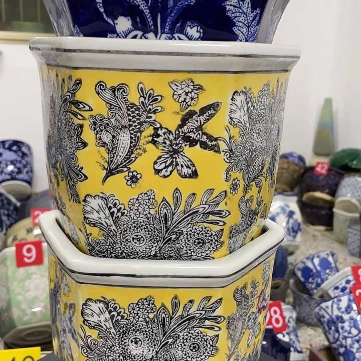 三个六角盆三个釉