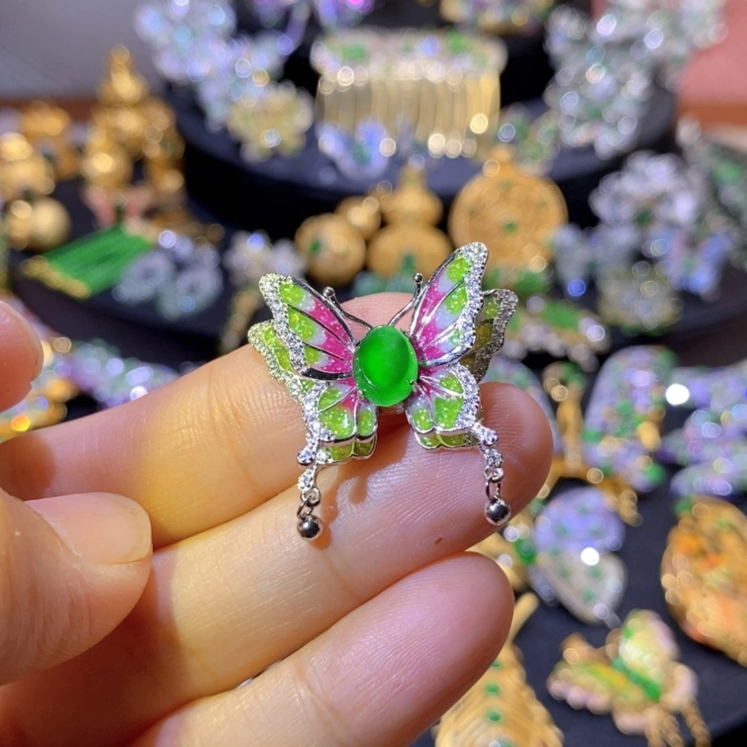 吊坠(不含链)银S925镶嵌翡翠