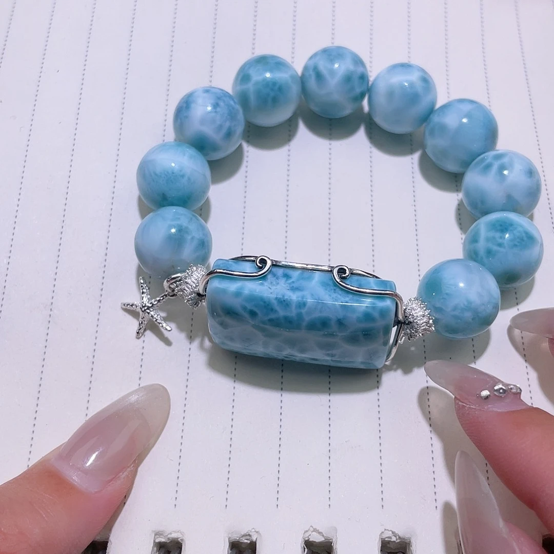 针钠钙石（海纹石）银S925镶嵌手链用****7