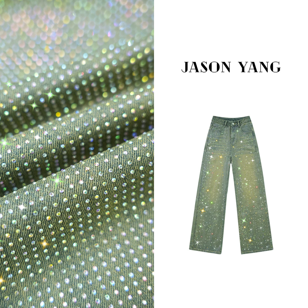 现货丽丽家 复古做旧水洗女重工设计感满天星烫钻牛仔裤