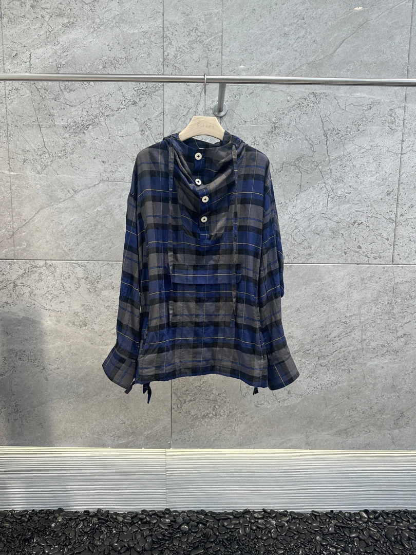 【OIIORIRI】 设计师品牌25年夏新品泡泡格套头背帽上衣25SSST152