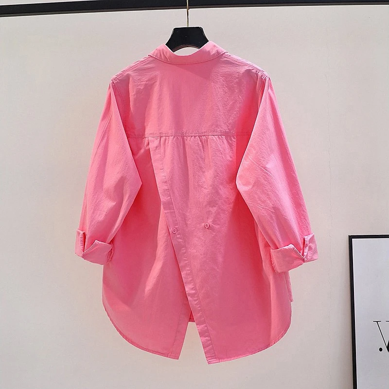 设计感燕尾后开叉棉布衬衫女春夏新款韩版宽松单口袋长袖衬衣上衣
