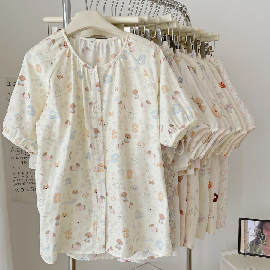 A类母婴纱布纯棉夏季短袖短裤睡衣透气亲肤家居服套装