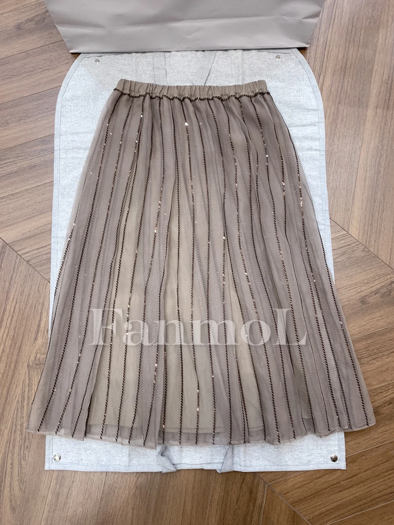 CLASSIEVU~夏季薄款千金华丽重工珠片刺绣真丝乔其纱半身裙