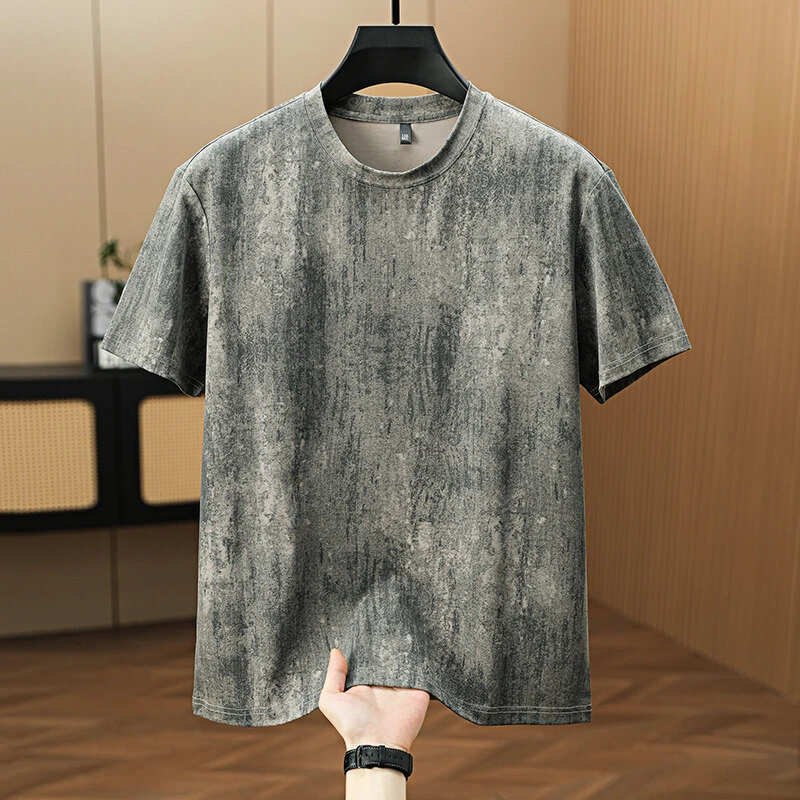 夏季男士扎染印花冰感短袖T恤高级舒适休闲圆领宽松百搭半袖 男装