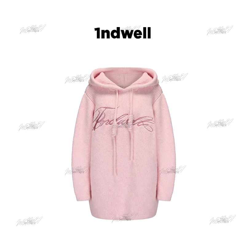1ndwell Embroidery粉糯连帽毛衣