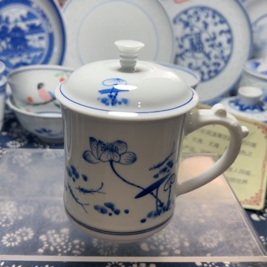 碗手绘荷花办公杯