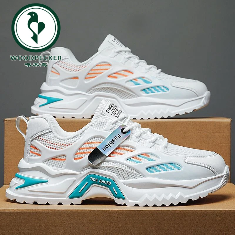 【正品】啄木鸟男鞋秋季新款透气网面运动鞋子男韩版潮流百搭厚底