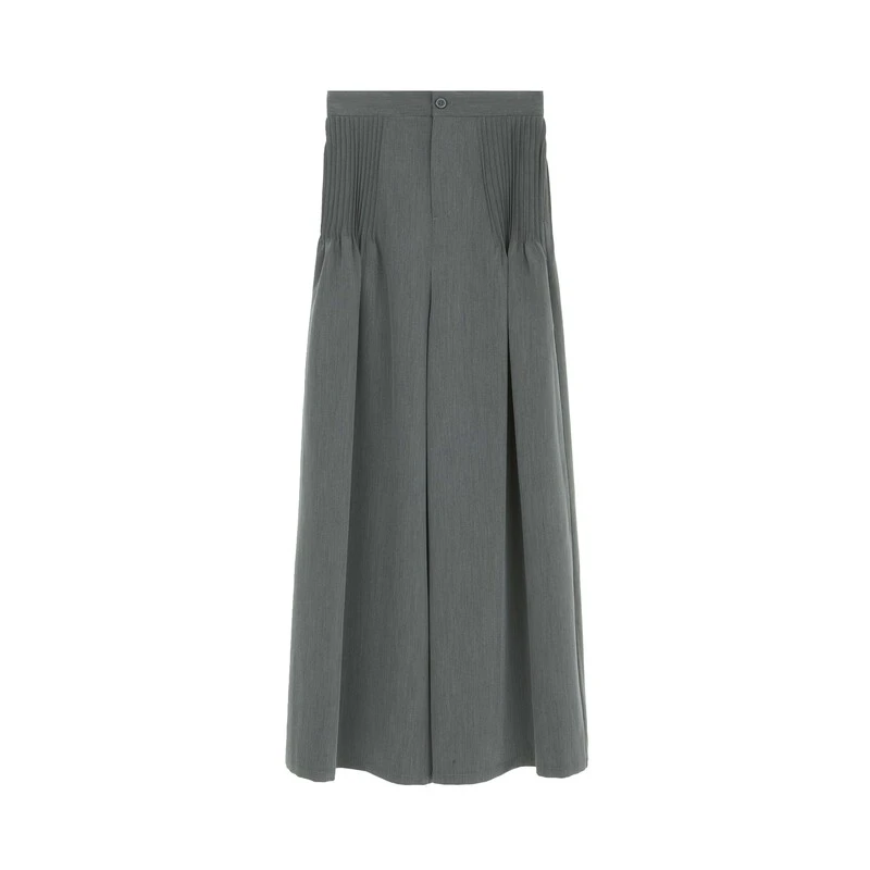 圣迪奥时尚纯色垂感阔腿裤气质褶皱简约长裤S233Z082