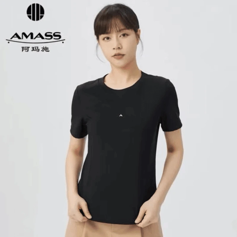 AMASS/阿玛施新款女装休闲通勤素色百搭圆领修身短袖T恤5300804