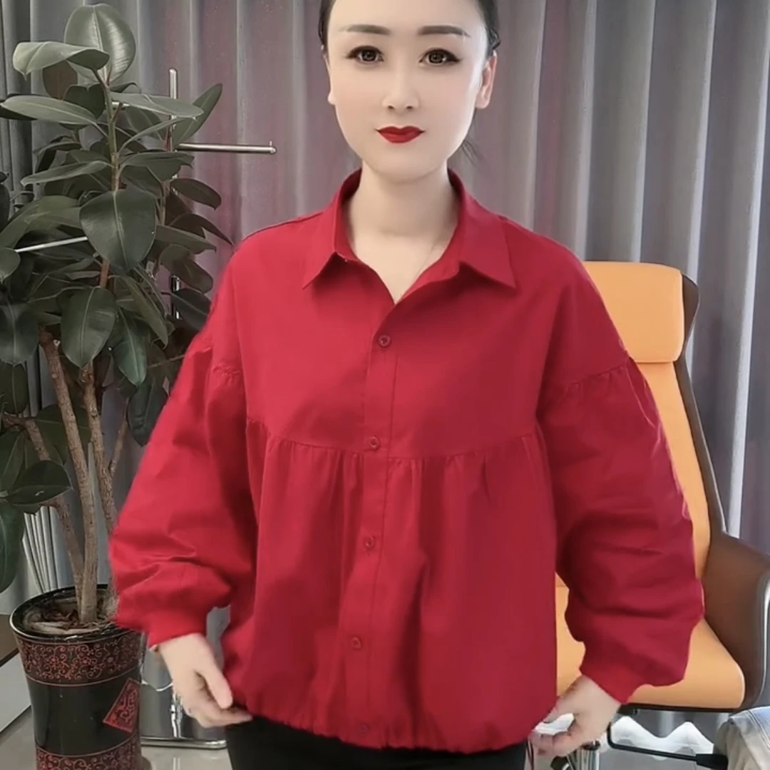 新款韩版时尚休闲气质衬衫领开衫底边抽绳娃娃版宽松显瘦上衣