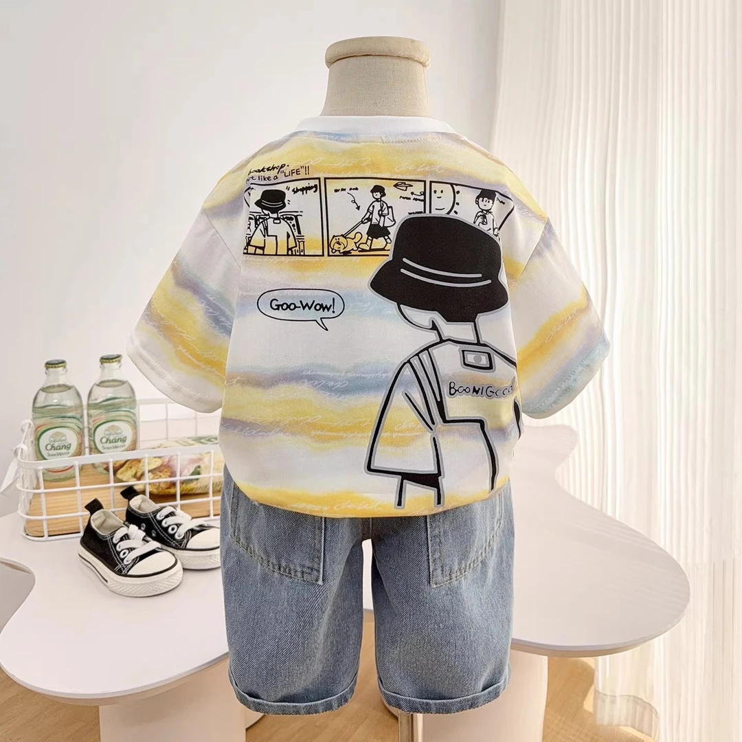 男童短袖t恤纯棉新款韩版小童扎染半袖儿童夏季上衣宝宝夏装男宝