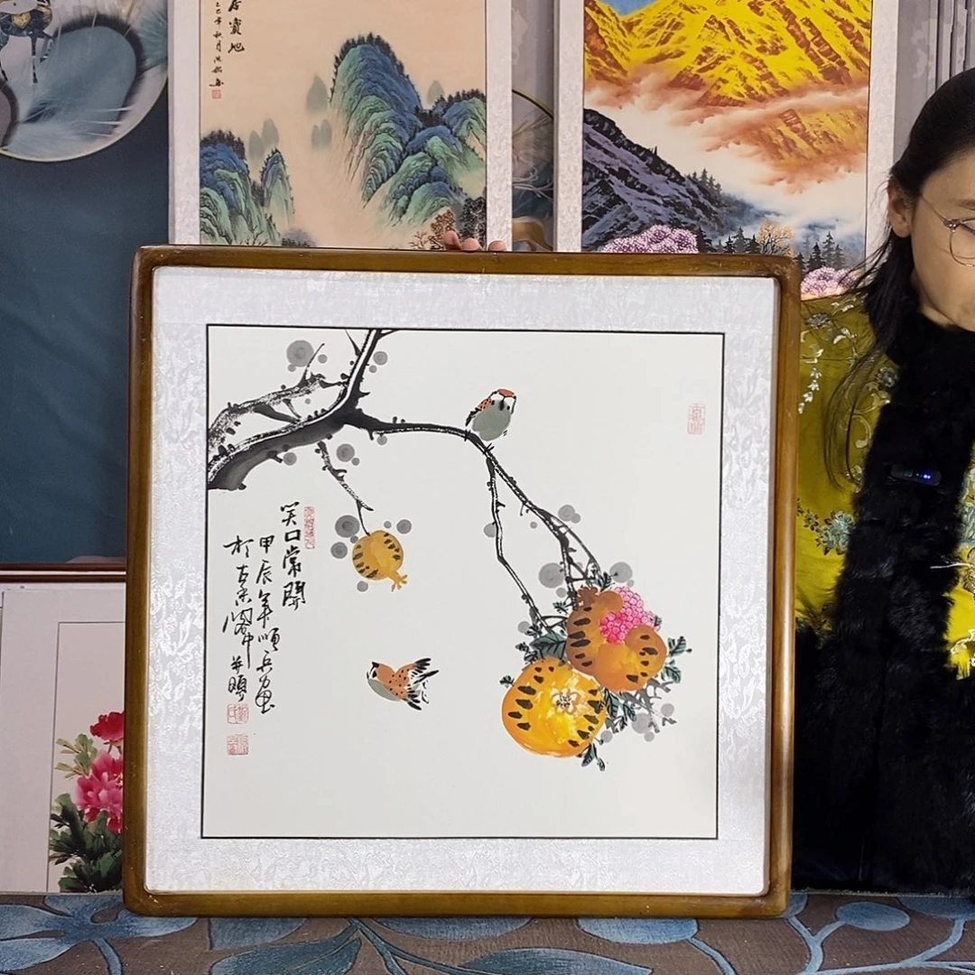 国画手写手绘国画作品带框包邮62✖️62