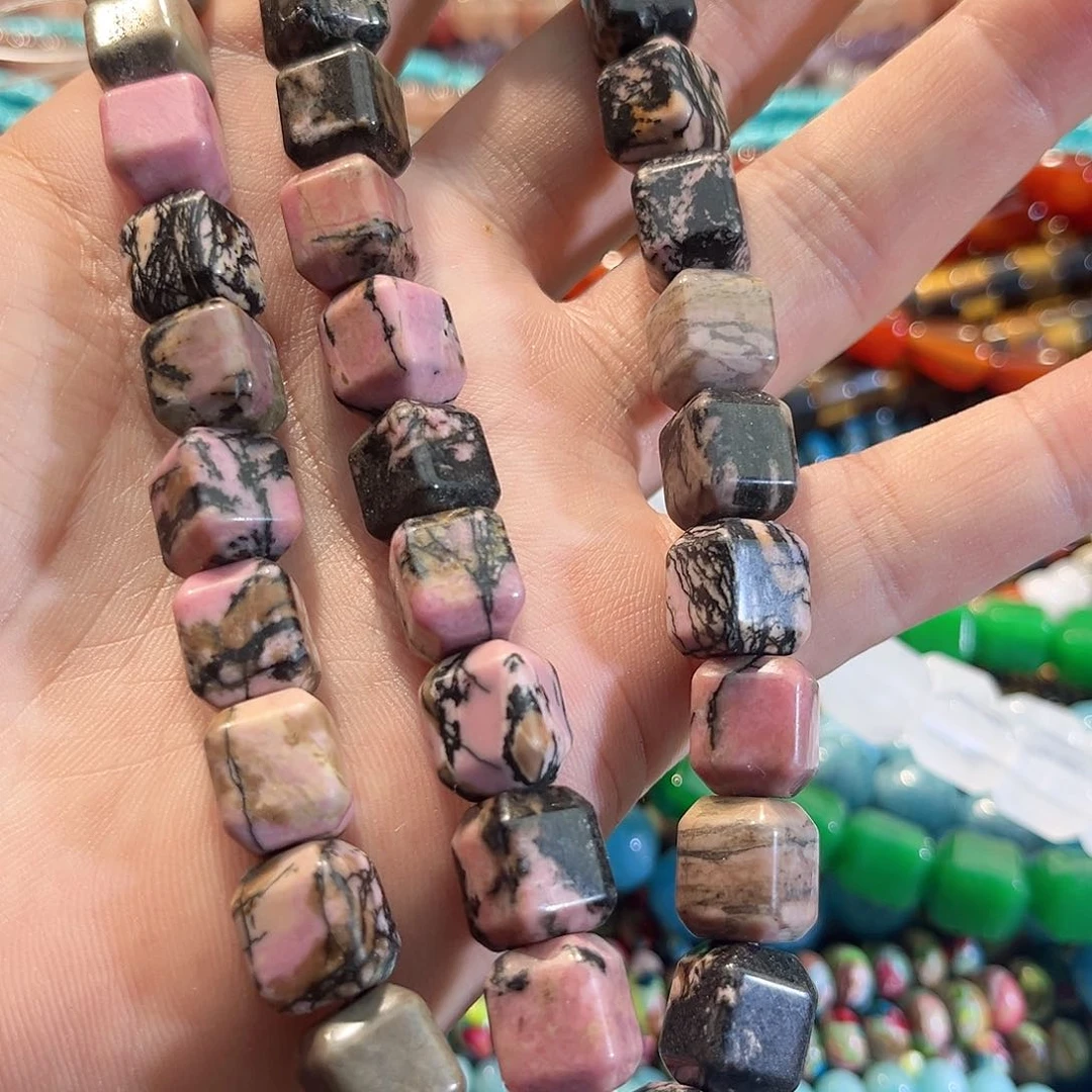 合金玛瑙/玉髓珠宝半成品黑线蔷薇方糖一条10m m