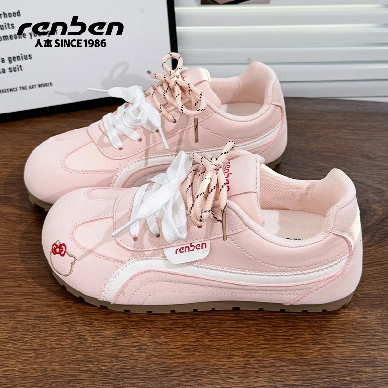 人本内增高德训鞋女2025冬季新款粉色休闲软底百搭学生平底小白鞋