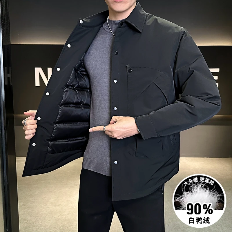 【90白鸭绒】男士羽绒外套御寒保暖翻领加厚时尚百搭鸭绒服冬装上衣