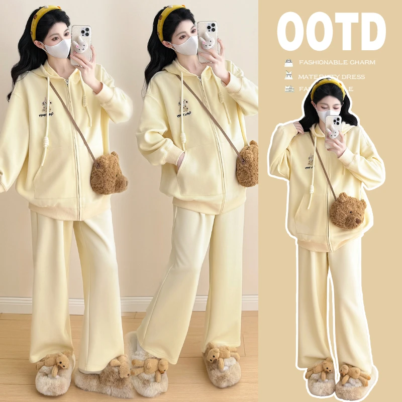 时髦孕妇装新款2025秋冬新品孕妇宽松长袖卫衣长裤绣花休闲两件套
