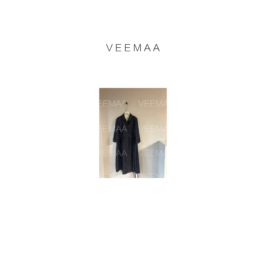 【Veemaa】小牛仔 定制款显瘦牛仔七分袖连衣裙 裙长116cm