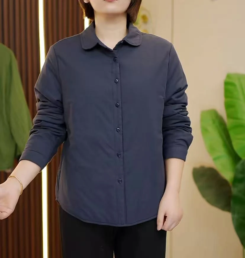 2025纯色纯棉夹棉百搭保暖长袖衬衫百搭休闲衬衣女