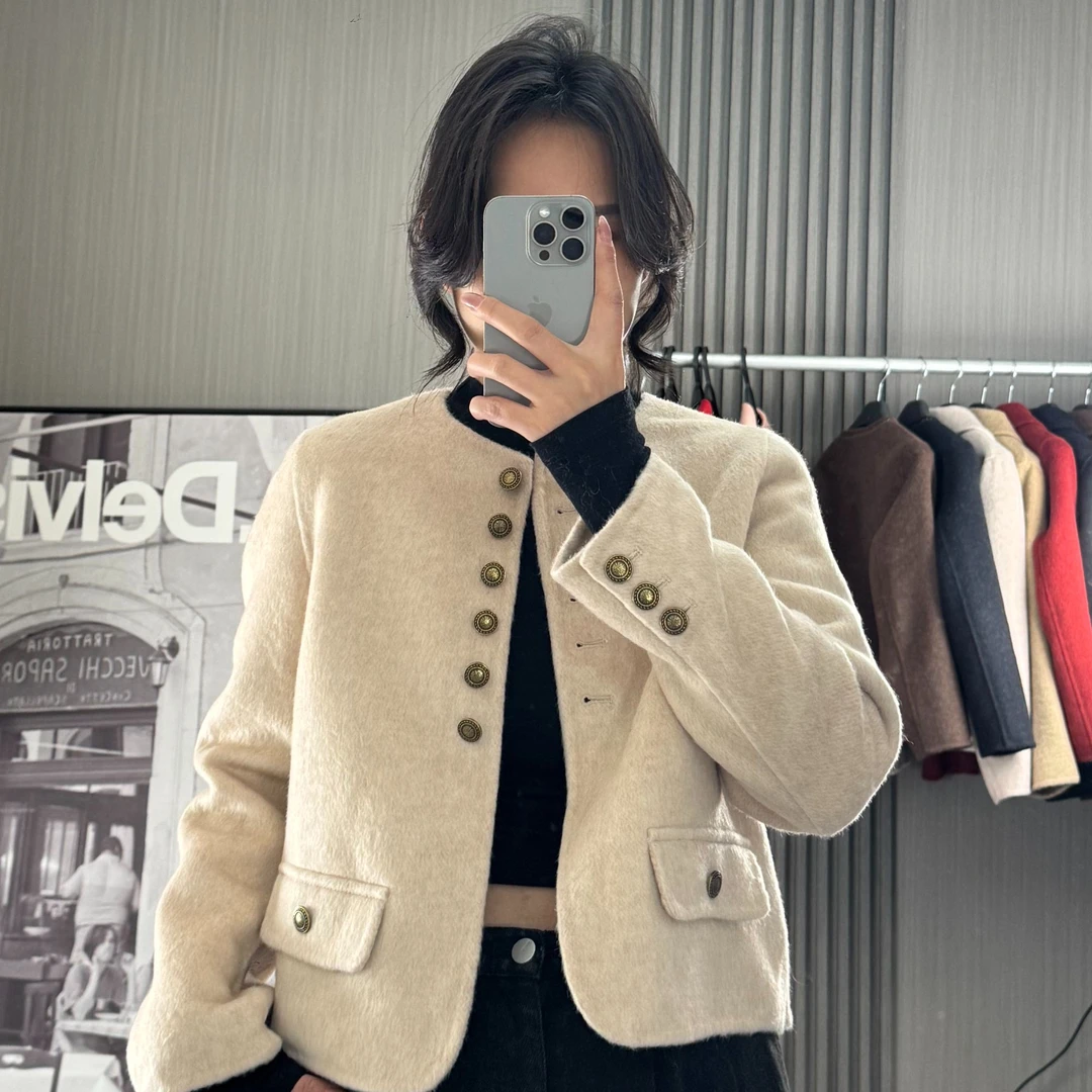 【早春新款】2362韩系时尚百搭气质风遮肉显瘦短款小香双面羊毛外套
