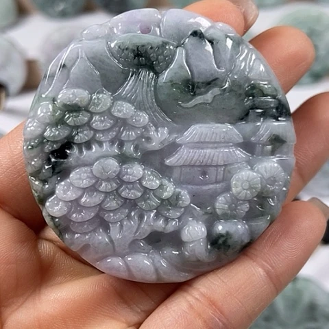 翡翠颈饰未镶嵌山水牌两面工福利