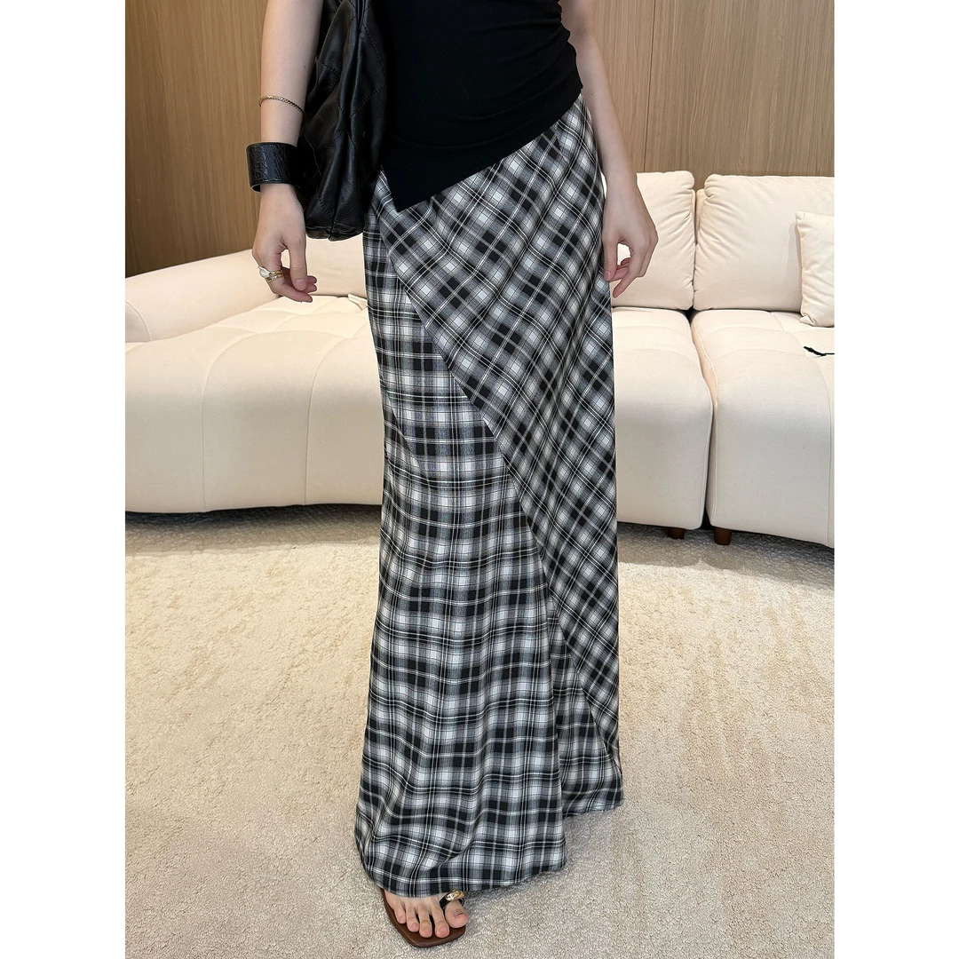 JIJINQI时尚格子显瘦百搭夏季设计感格纹不规则半身裙JD03BZXL668