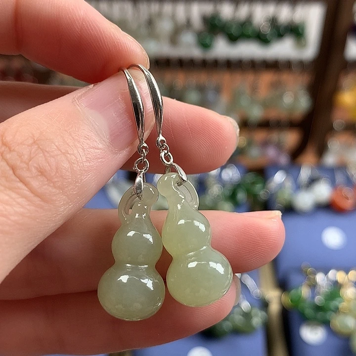 和田玉银S925镶嵌耳饰葫芦22左右晴水