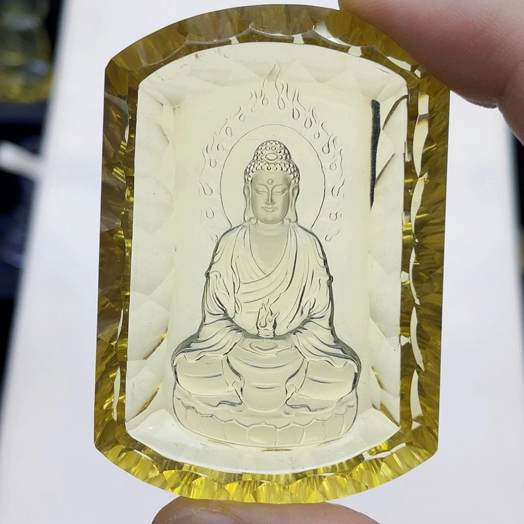 观***海未镶嵌颈饰水晶黄水晶千禧面大日如来吊坠