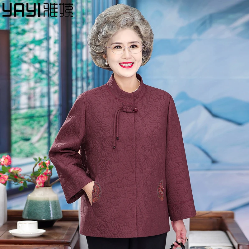 中老年人秋装女妈妈唐装薄款奶奶装春秋季洋气外套老太太上衣服女