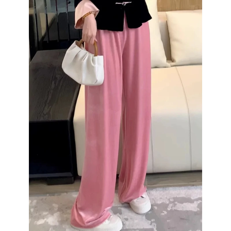 新中式直筒裤休闲显瘦长裤加厚款休闲裤加厚丝绒阔腿裤LYY