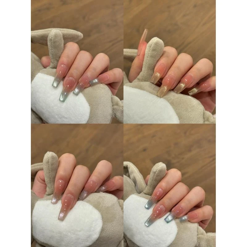 [450-599]手工穿戴甲夏日纯手工白色气质穿戴式渐变梯形穿戴式