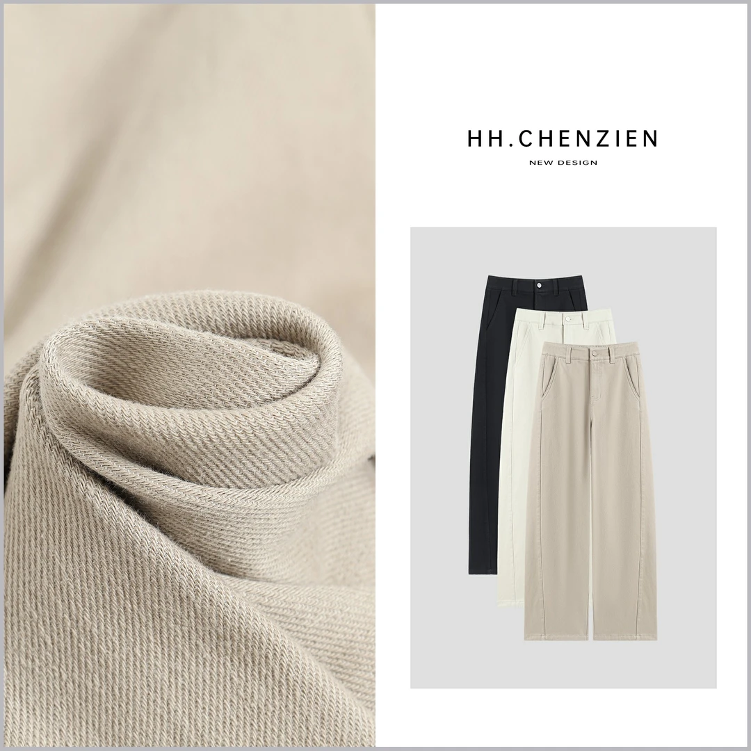 【黑黑家】“美式复古加绒牛仔裤”冬季新款女士侧口袋设计直筒裤子