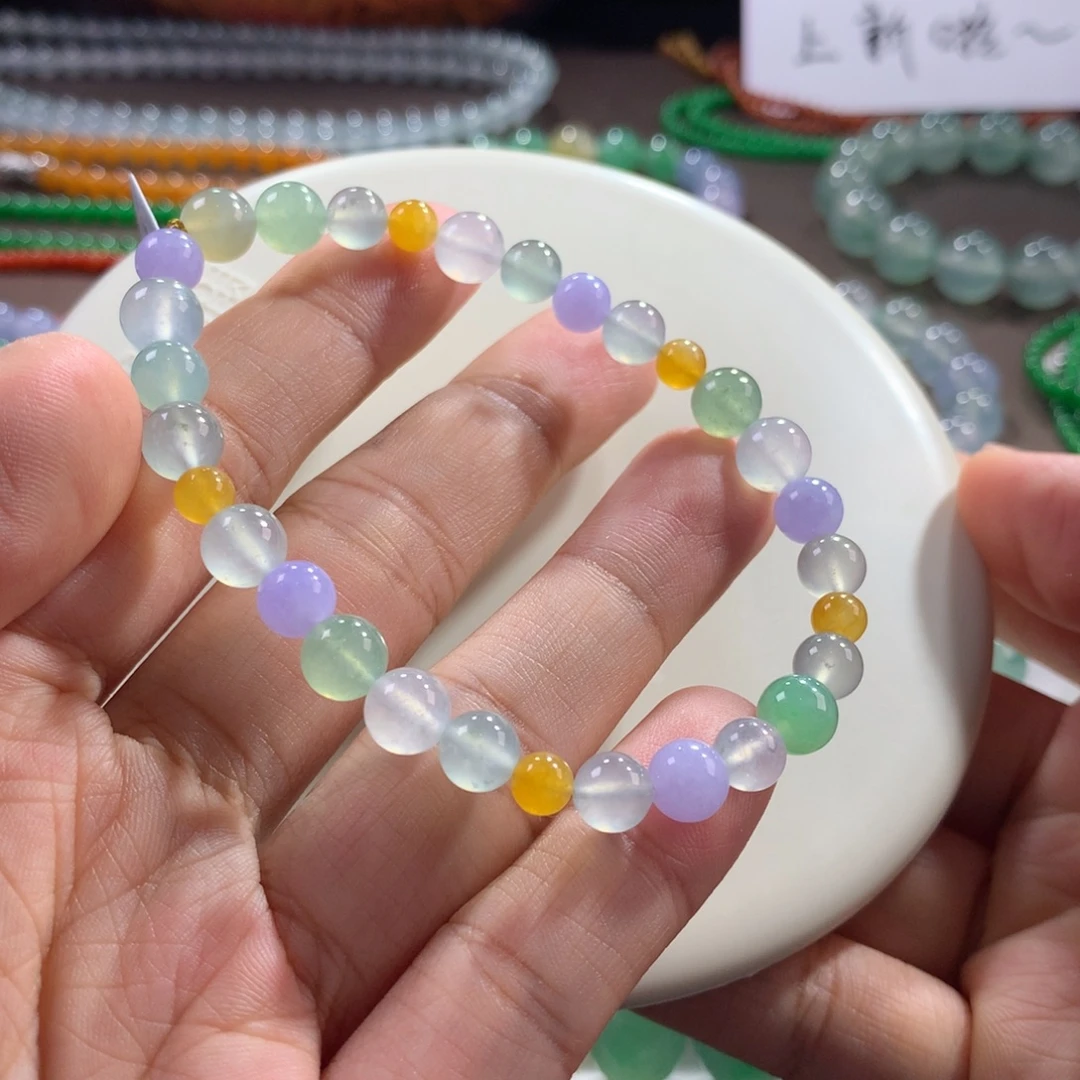 翡翠未镶嵌手链推荐！星球款正冰甜美马卡龙多宝单圈 卡5~7.3