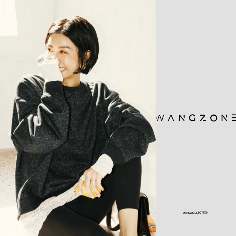 WANG ZONE |星辰大海满天星系圆领落肩灰黑色卫衣