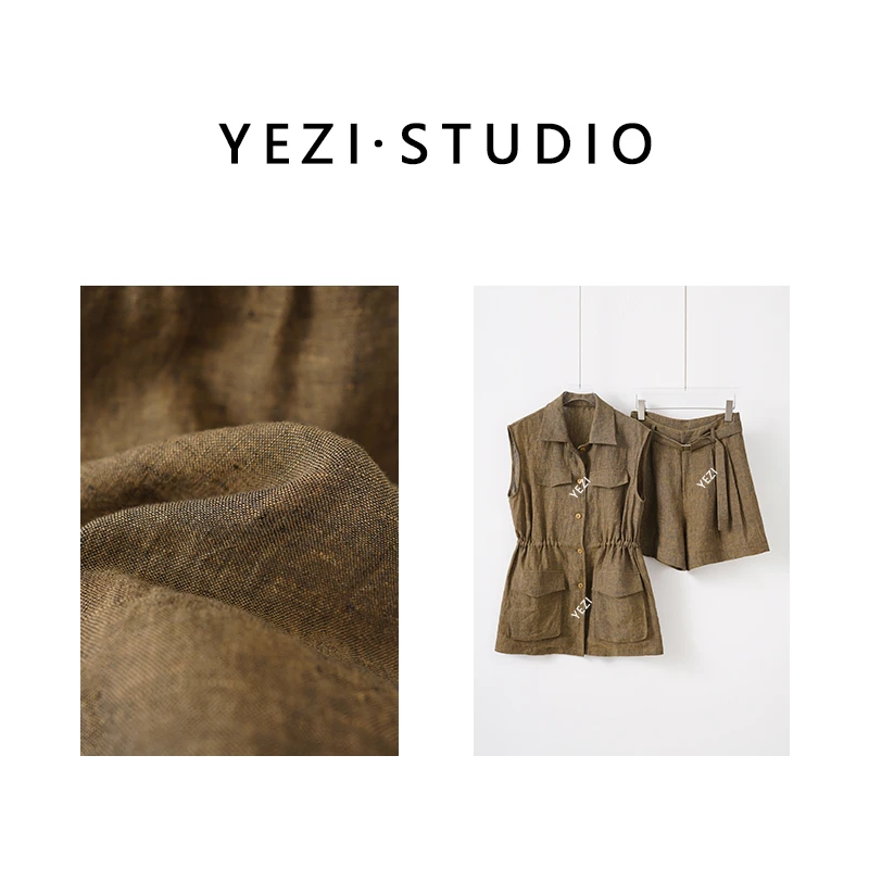 套装【艺术家】老钱风轻奢独特双色汉麻无袖衫短裤休闲套装25239050