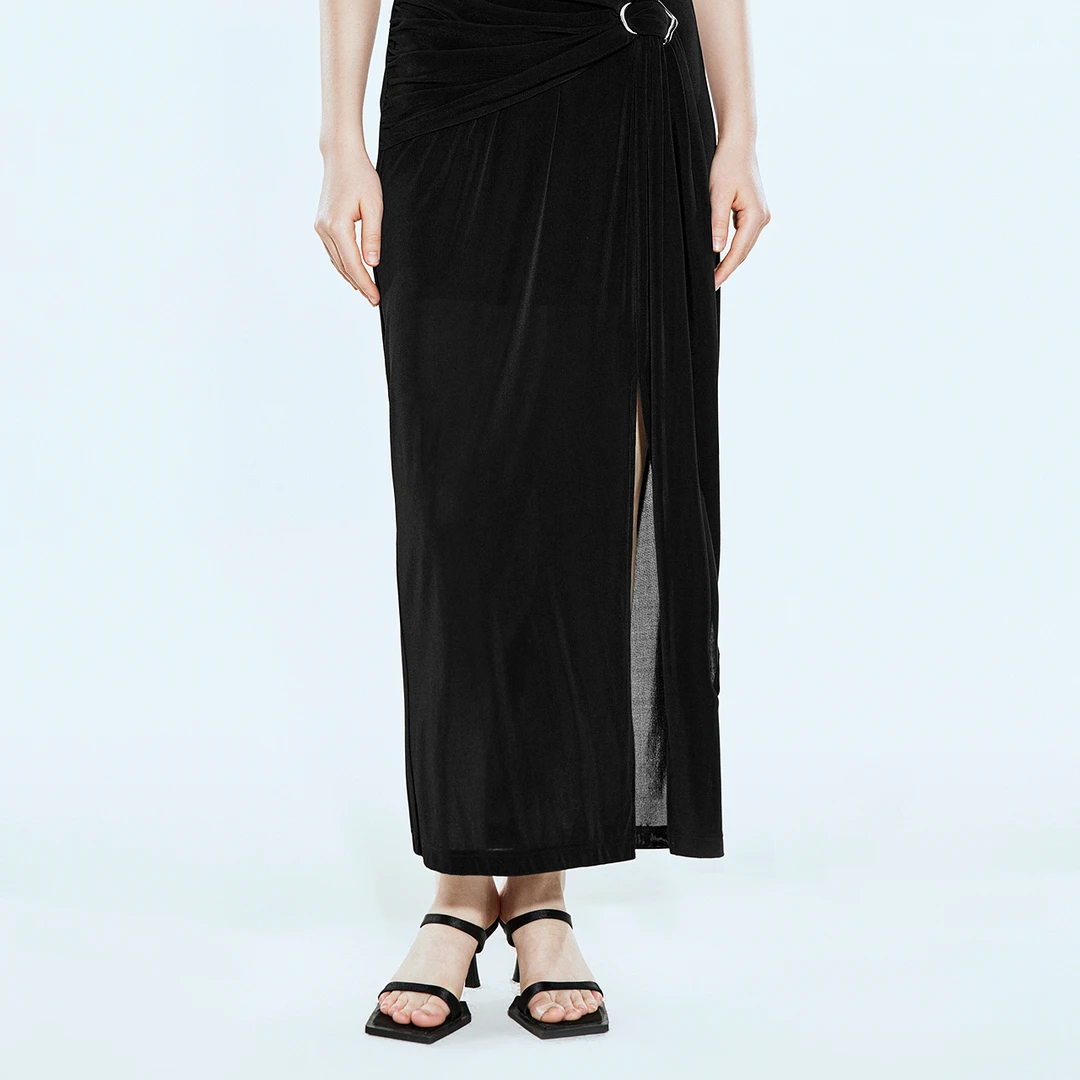 COVERINS2025夏季新款显瘦舒适高腰直筒休闲复古半身裙CC35250090