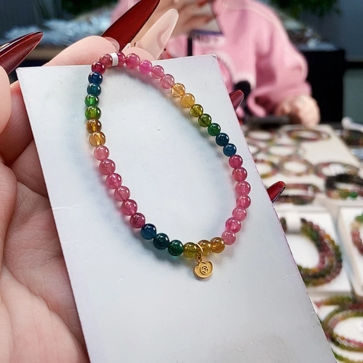 碧玺手链银S925镶嵌G2187单圈颜色微差发1