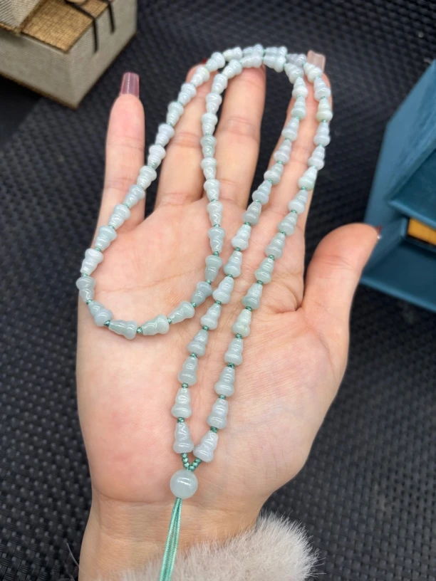 福利天然缅甸a货翡翠白月光葫芦5.6mm手工编织玉石专用挂牌绳项链