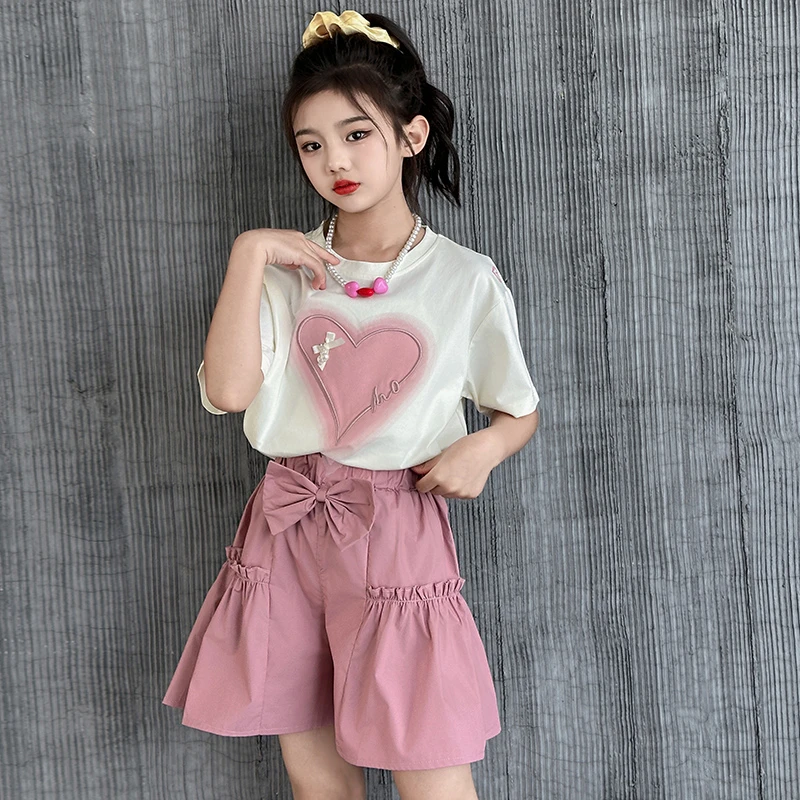 女童夏装短袖套装2025新款女孩洋气时髦t恤儿童夏季短裤两件套潮