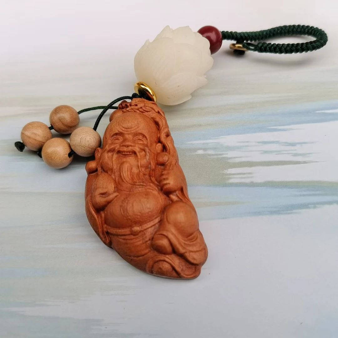 非金属木质吊坠 正宗桃木寿星钥匙扣吊坠随身携带