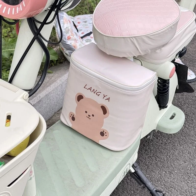电动车防晒前置座椅收纳袋电动车通用卡通电瓶车电动车网兜置物袋