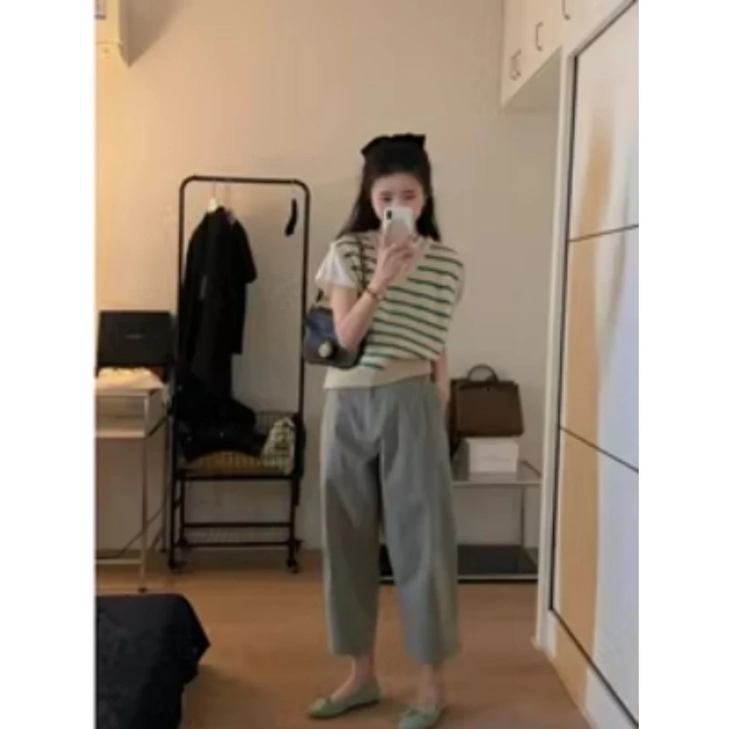 日系穿搭棉麻工装裤女2025新款夏季薄款小个子九分阔腿裤哈伦裤子