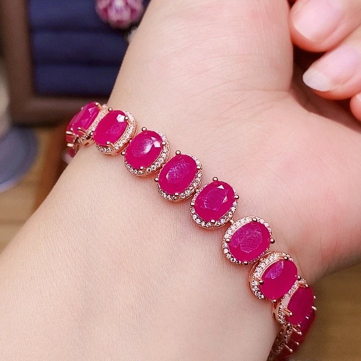 手链银S925镶嵌红宝石