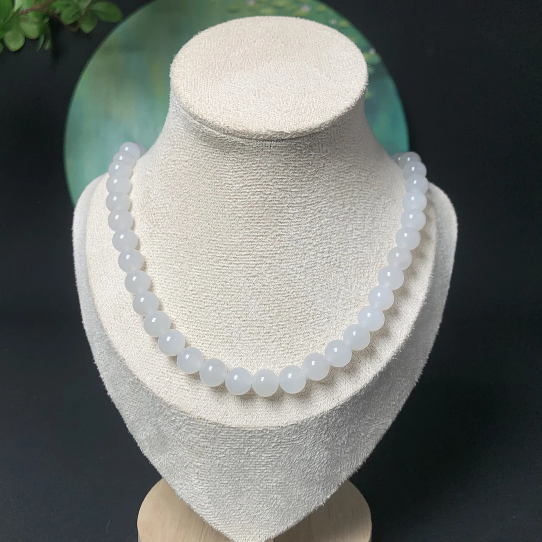 H022 和田玉白玉高冰白项链约7.9mm